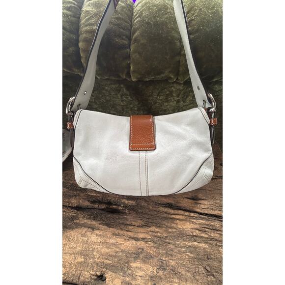 Vintage Coach Mini Soho Shoulder Bag – Cream Jacquard & Cognac Leather Trim - Picture 2 of 4